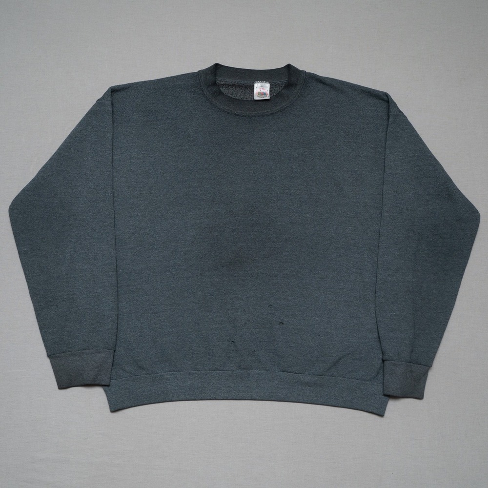 Vintage Fruit of the Loom Sweatshirt L Gray Crewneck Made in USA 90s Distressed